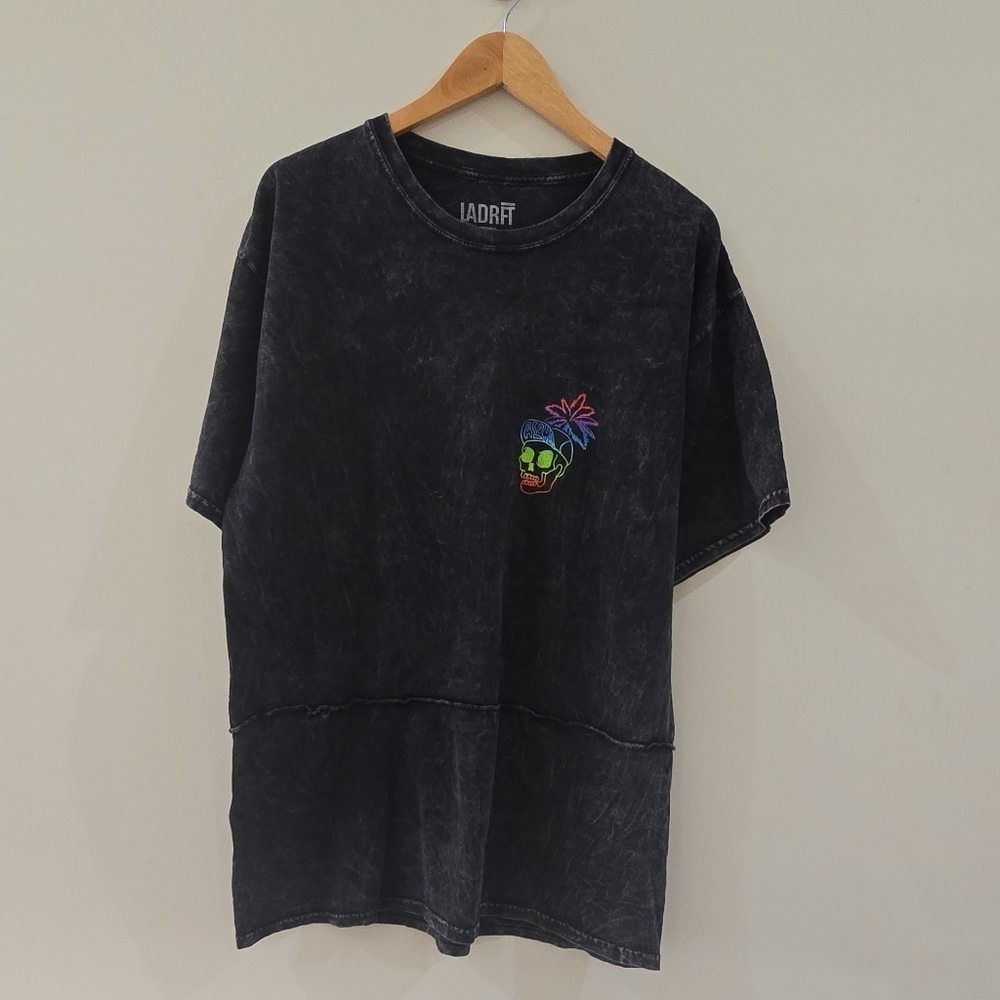 LADRFT Aloha Skull Palm Tree Graphic Men's Black Jersey T-Shirt XL Short Sleeve